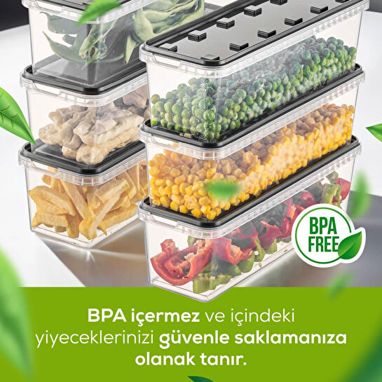 Vienev 6'lı 1,4 Litre Block Buzdolabı Ve Derin Dondurucu Sızdırmaz Saklama Kabı Şeffaf Antrasit