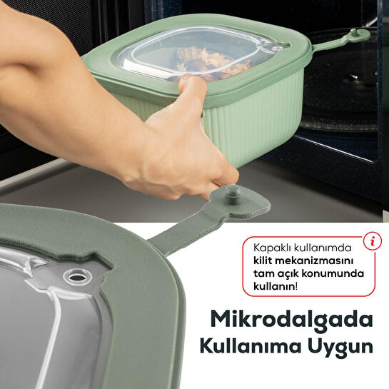 Vienev 9'lu 3x(600-1100-1800 Ml) Mikrodalga Ve Difrize Uygun Vip Kapaklı Özel Saklama Kabı Seti Yeşil