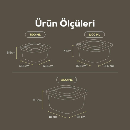 Vienev 9'lu 3x(600-1100-1800 Ml) Mikrodalga Ve Difrize Uygun Vip Kapaklı Özel Saklama Kabı Seti Mavi