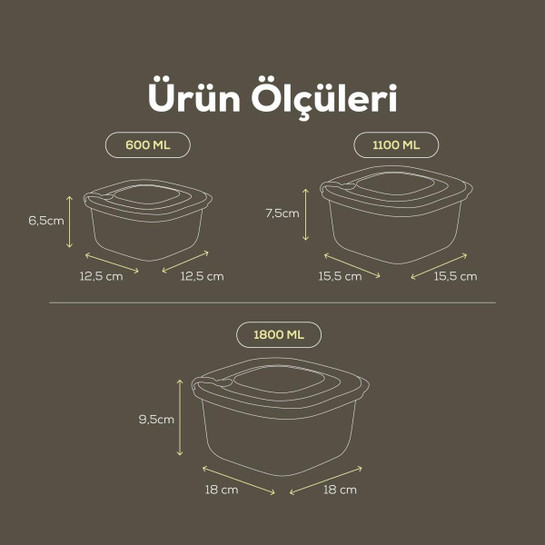 Vienev 6'lı 2x(600-1100-1800 Ml) Mikrodalga Ve Difrize Uygun Vip Kapaklı Özel Saklama Kabı Seti Yeşil