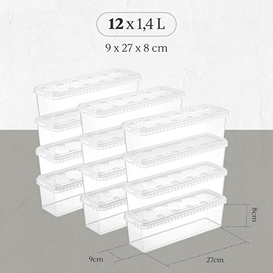 Vienev 12'li 1,4 Litre Block Buzdolabı Ve Derin Dondurucu Sızdırmaz Saklama Kabı Şeffaf