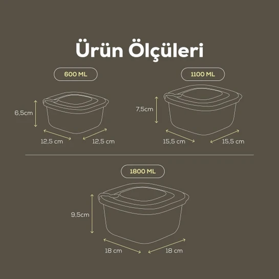 Vienev 6'lı 2x(600-1100-1800 Ml) Mikrodalga Ve Difrize Uygun Vip Kapaklı Özel Saklama Kabı Seti Bej