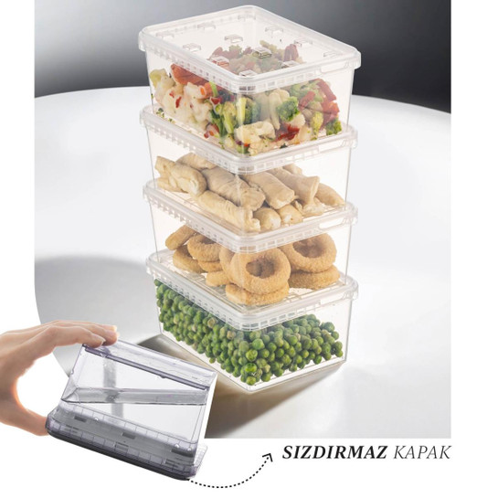 Vienev 4'lü 1,5 Litre Block Buzdolabı Ve Derin Dondurucu Sızdırmaz Saklama Kabı Şeffaf
