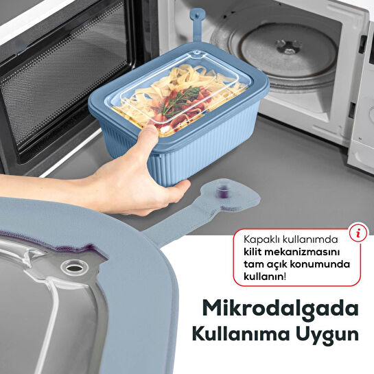 Vienev 3'lü Vip Dikdörtgen Mikrodalga Ve Difrize Uygun Saklama Kabı Seti Mavi 1x(1750,1050,600 Ml)