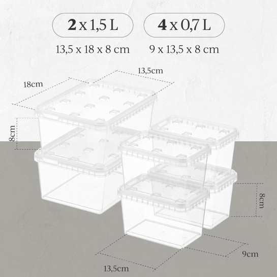 Vienev 6'lı Block Buzdolabı Ve Derin Dondurucu Sızdırmaz Saklama Kabı Şeffaf 2x(1,5 Lt)-4x(0,7 Lt)
