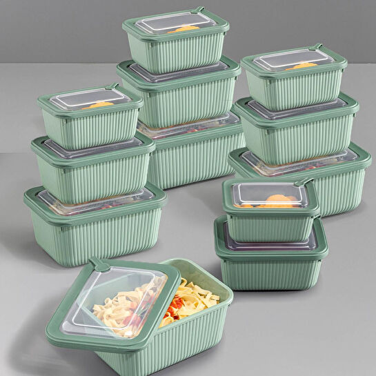 Vienev 12'li Vip Dikdörtgen Mikrodalga Ve Difrize Uygun Saklama Kabı Seti Yeşil 4x(1750,1050,600 Ml)