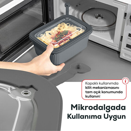 Vienev 9'lu Vip Dikdörtgen Mikrodalga Ve Difrize Uygun Saklama Kabı Seti Gri 3x(1750,1050,600 Ml)