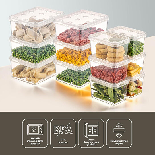 Vienev 12'li Block Buzdolabı Ve Derin Dondurucu Sızdırmaz Saklama Kabı Şeffaf 6x(1,5-0,7 Lt)