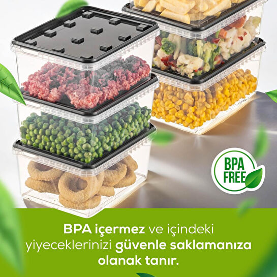 Vienev 6'lı 1,5 Litre Block Buzdolabı Ve Derin Dondurucu Sızdırmaz Saklama Kabı Şeffaf Antrasit