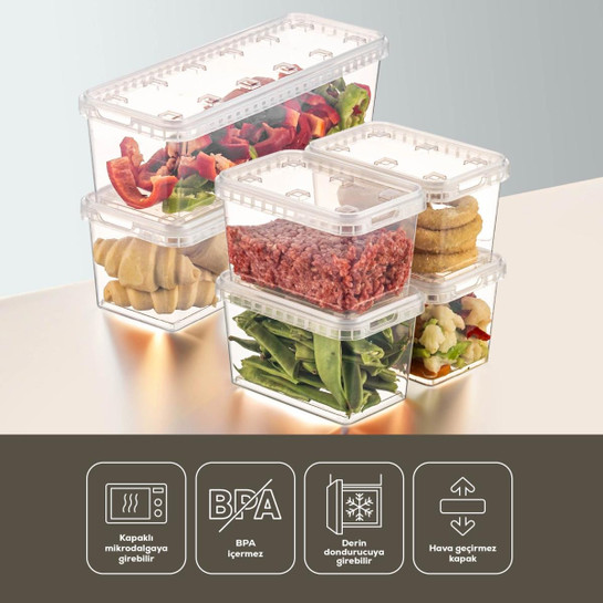 Vienev 6'lı Block Buzdolabı Ve Derin Dondurucu Sızdırmaz Saklama Kabı Şeffaf 2x(1,4 Lt)-4x(0,7 Lt)