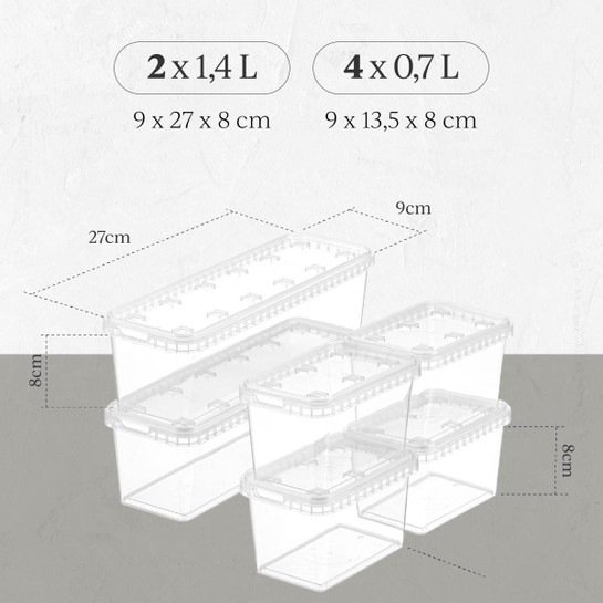 Vienev 6'lı Block Buzdolabı Ve Derin Dondurucu Sızdırmaz Saklama Kabı Şeffaf 2x(1,4 Lt)-4x(0,7 Lt)