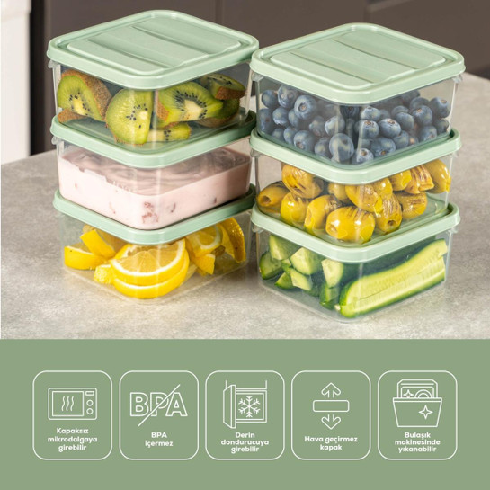 Vienev 6'lı 350 Ml Buzdolabı Dondurucu Organizer Mikrodalga Ve Difrize Uygun Saklama Kabı Mint