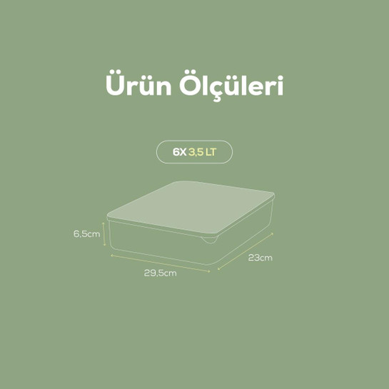 Vienev 6lı 3,5 Litre Buzdolabı Dondurucu Organizer Mikrodalga Ve Difrize Uygun Saklama Kabı Mint
