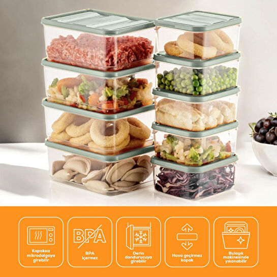 Vienev 10'lu Buzdolabı Düzenleyici Organizer Mikrodalgaya Uygun Difriz Saklama Kabı Mint