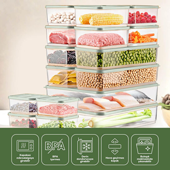 Vienev 20'li Buzdolabı Düzenleyici Organizer Mikrodalgaya Uygun Difriz Saklama Kabı Mint