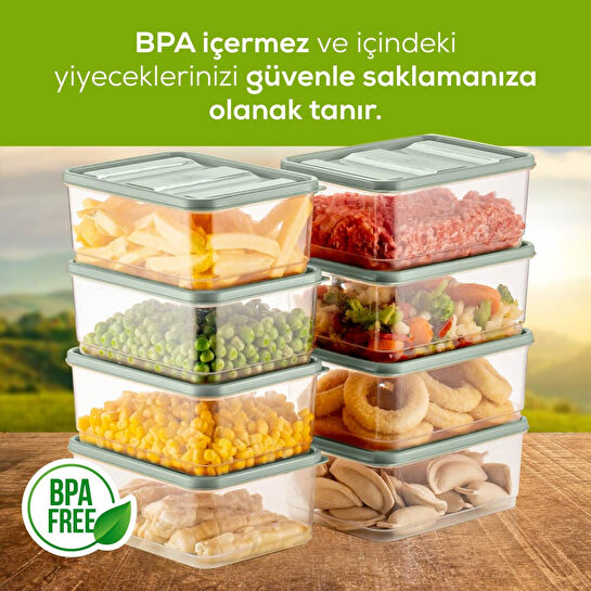Vienev 8'li Buzdolabı Düzenleyici Organizer Mikrodalgaya Uygun Difriz Saklama Kabı Mint