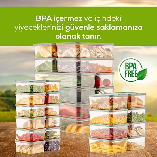 Vienev 30'lu Buzdolabı Düzenleyici Organizer Mikrodalgaya Uygun Difriz Saklama Kabı Mint