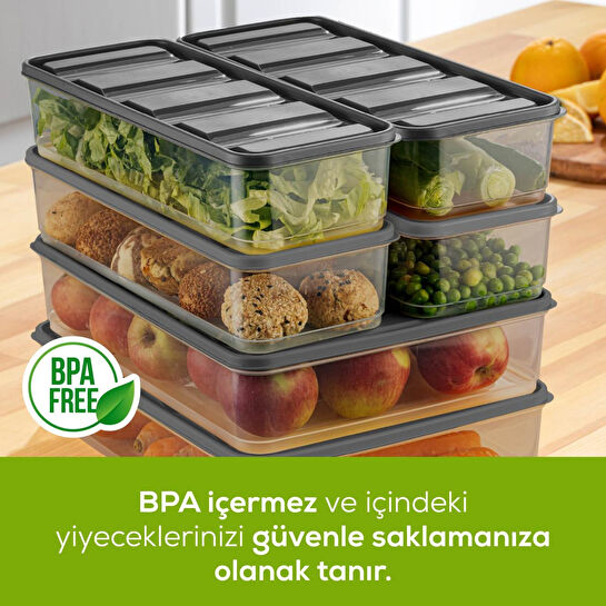 Vienev 6'lı Bella Buzdolabı Düzenleyici Antrasit 2x(3,5 Li̇tre) 4x(1,65 Li̇tre)