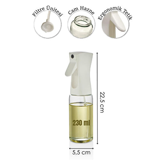 Vienev Airfryer Sprey Yağdanlık Cam Şişe - Izgara Fritöz Salata Yağ Püskürtücü Beyaz