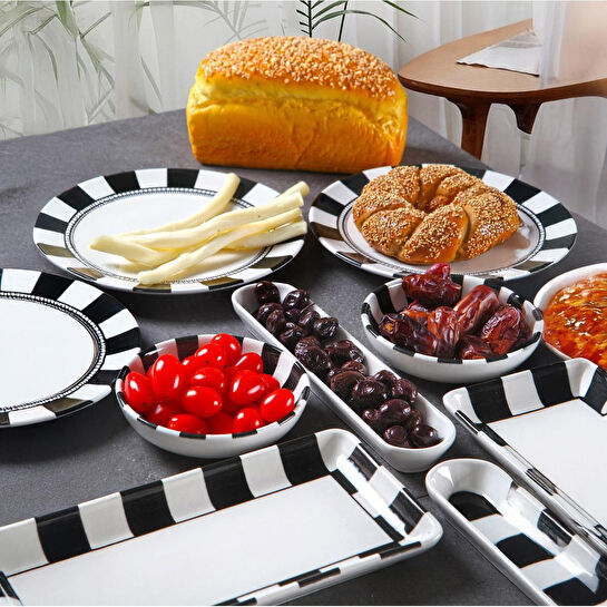 Vienev 14 Parça 6 Kişilik Handmade Dama Desen Kahvaltı Takımı - Lüx Kahvaltılık Sunum Seti