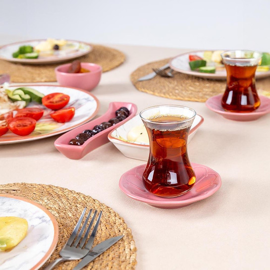 Vienev 38 Parça 8 Kişilik Handmade Nazra Desen Kahvaltı Takımı - Stoneware Kahvaltı Sunum Seti
