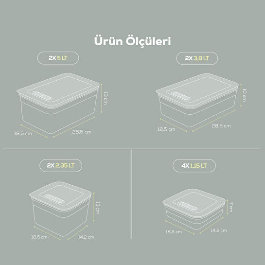 Vienev 10'lu Hava Kanallı Ayarlanabilir Sebze Ve Meyve Saklama Kabı 4x(1,15 Lt) 2x(2,35-3,8-5 lt) mint