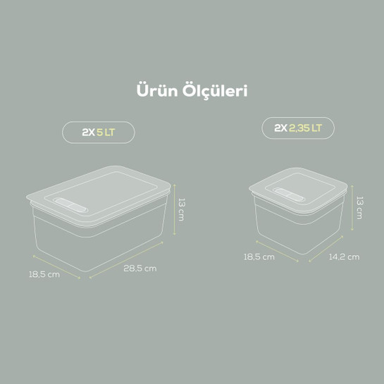 Vienev 4'lü Hava Kanallı Ayarlanabilir Sebze Ve Meyve Saklama Kabı 2x(2,35-5 lt) mint