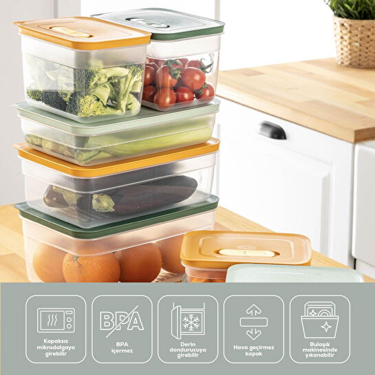 Vienev 6'lı Hava Kanallı Ayarlanabilir Sebze Ve Meyve Saklama Kabı 4x(1,15 Lt) 2x(2,35 lt) mint