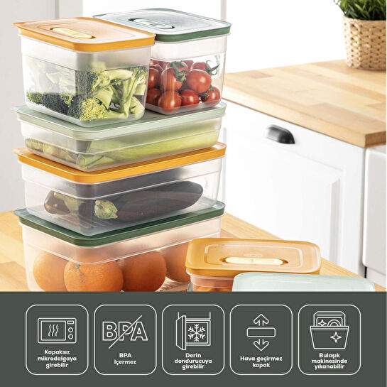 Vienev 8'li Hava Kanallı Ayarlanabilir Sebze Ve Meyve Saklama Kabı 4x(1,15 Lt) 2x(2,35-5 lt) yeşil