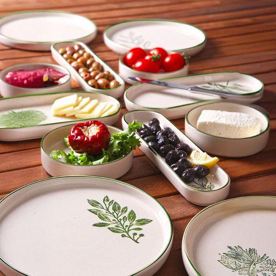 Vienev 14 Parça 6 Kişilik Handmade Yeşil Çiçek Kahvaltı Takımı - Lüx Kahvaltılık Sunum Seti