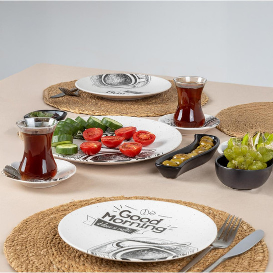 Vienev 38 Parça 8 Kişilik Handmade Yeni Gün Desen Kahvaltı Takımı -stoneware Kahvaltı Sunum Seti