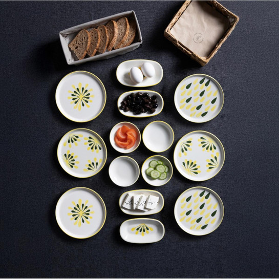 Vienev 14 Parça 6 Kişilik Handmade Yeşil Nokta Kahvaltı Takımı - Lüx Kahvaltılık Sunum Seti