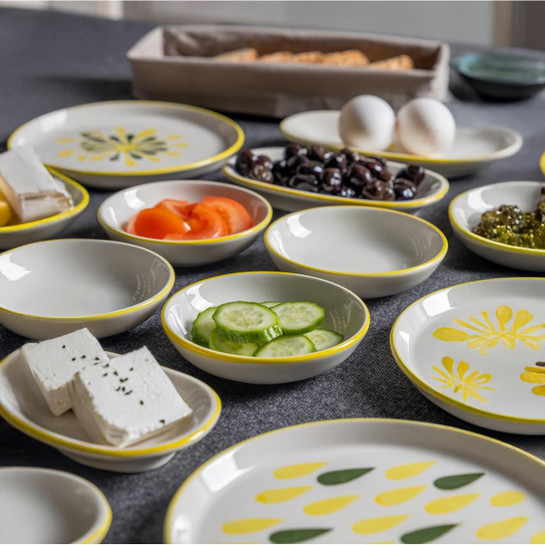 Vienev 14 Parça 6 Kişilik Handmade Yeşil Nokta Kahvaltı Takımı - Lüx Kahvaltılık Sunum Seti