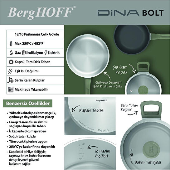 Berghoff Dina Bolt 8 Parça Paslanmaz Çelik Tencere Seti
