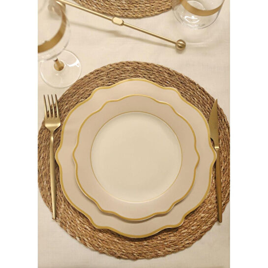 The Mia Jaswely Pasta Tabağı 6 Parça Kum Beji 21 Cm