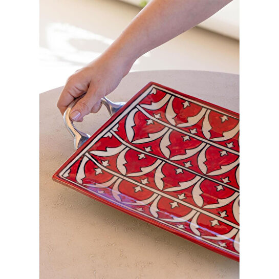 The Mia Corallo Servis Tepsisi Kırmızı 47x27 Cm