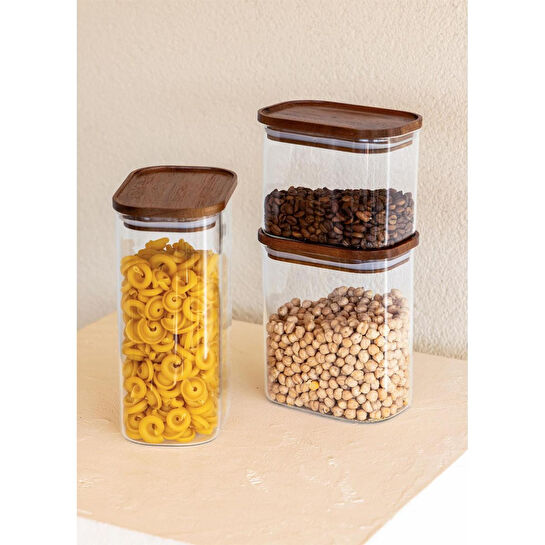 The Mia Akasya Dikdörtgen Cam Kavanoz Seti 4 Parça 1200 Ml