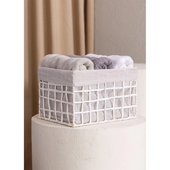 The Mia Braid Hasır Organizer Sepet Beyaz 30x22x19 Cm