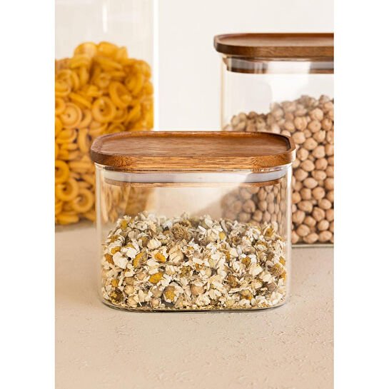 The Mia Akasya Dikdörtgen Cam Kavanoz Seti 4 Parça 500 Ml