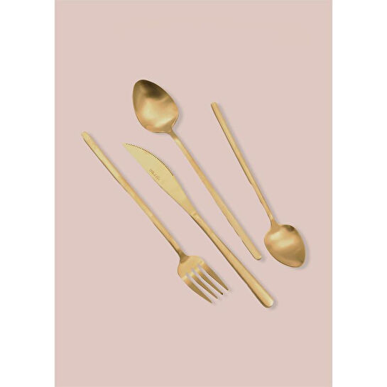 The Mia Giallo Çatal Kaşık Bıçak Takımı Mat Gold 24 Parça