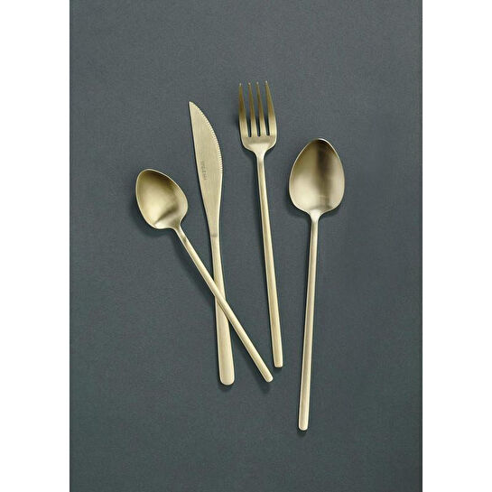 The Mia Giallo Çatal Kaşık Bıçak Takımı Mat Gold 24 Parça