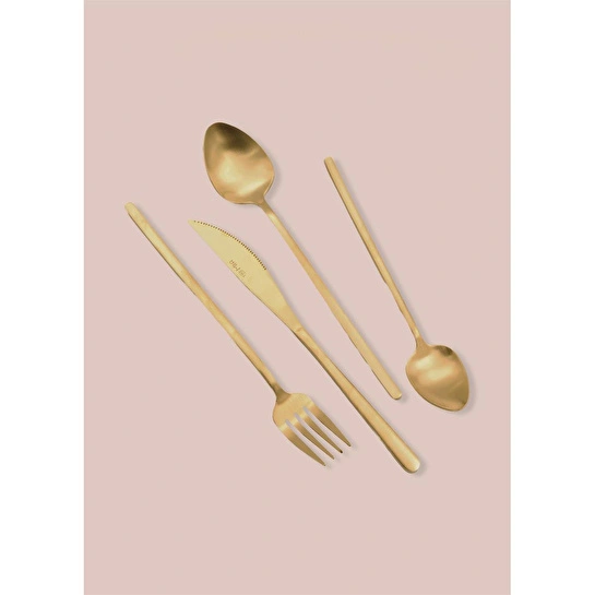 The Mia Giallo Çatal Kaşık Bıçak Takımı Mat Gold 24 Parça