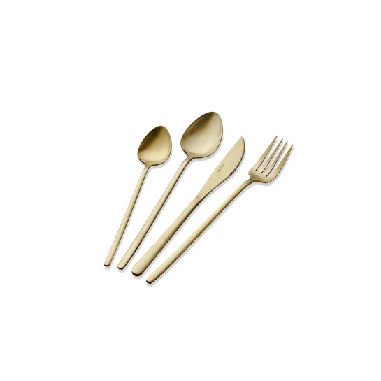 The Mia Giallo Çatal Kaşık Bıçak Takımı Mat Gold 24 Parça