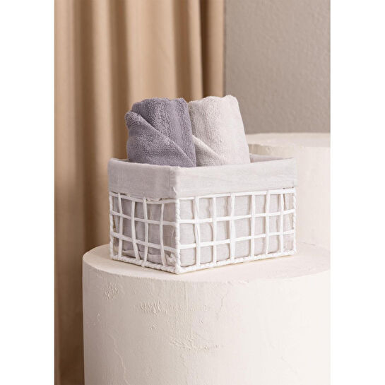 The Mia Braid Hasır Organizer Sepet Beyaz 26x18x16 Cm