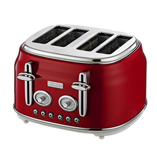 Berghoff Gem Retro 4 Dilim Ekmek Kızartma Makinesi – 1750 W, Paslanmaz Çelik Gövde | Kırmızı