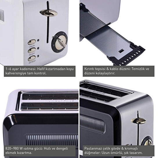 Berghoff Gem Titan 2 Dilim Ekmek Kızartma Makinesi – 980 W, Paslanmaz Çelik Gövde | Siyah Gümüş