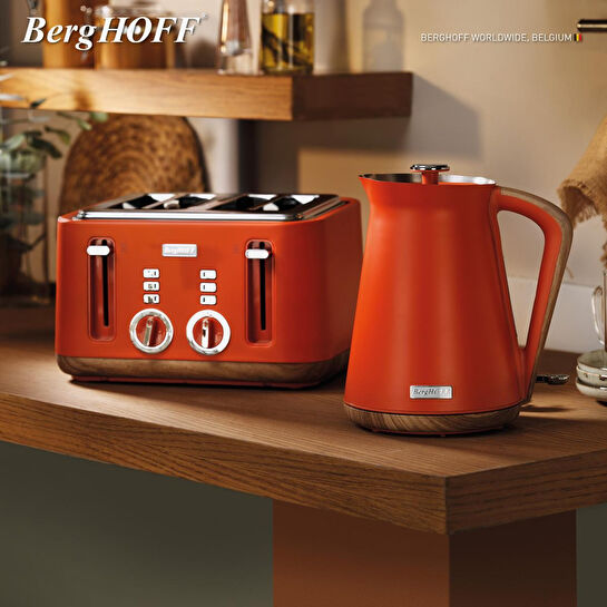 Berghoff Gem Natural 4 Dilim Ekmek Kızartma Makinesi – 1630 W, Çift Kontrol Paneli, Paslanmaz Çelik | Turuncu