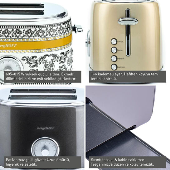 Berghoff Gem Royal Margery 1.7 Litre Sarı Siyah Desenli Su Isıtıcısı