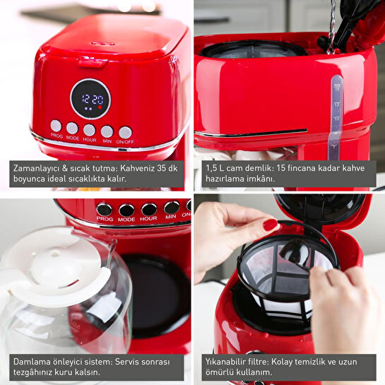 Berghoff Gem Retro Filtre Kahve Makinesi – 900 W, 1,5 L Cam Demlik | Mint Yeşil