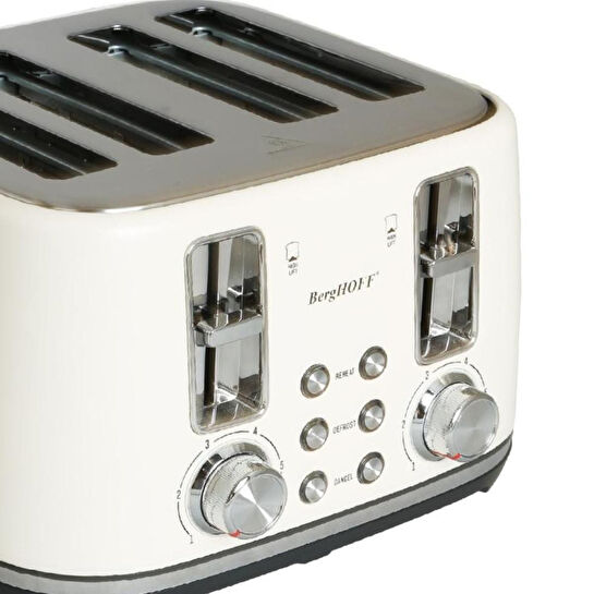 Berghoff Gem Concept 4 Dilim Ekmek Kızartma Makinesi – 1800 W, Çift Kontrol Paneli | Vanilya Krem